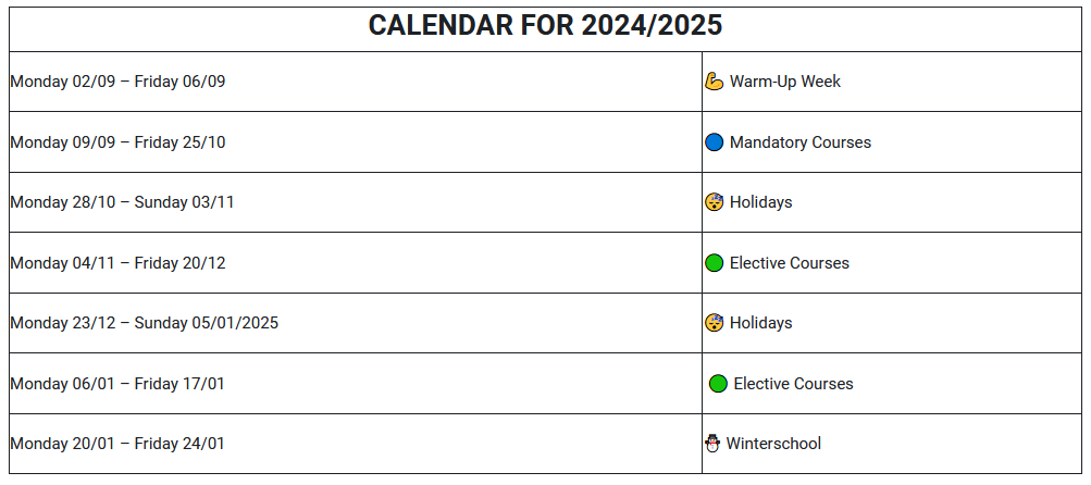 exemple de calendrier en tableau